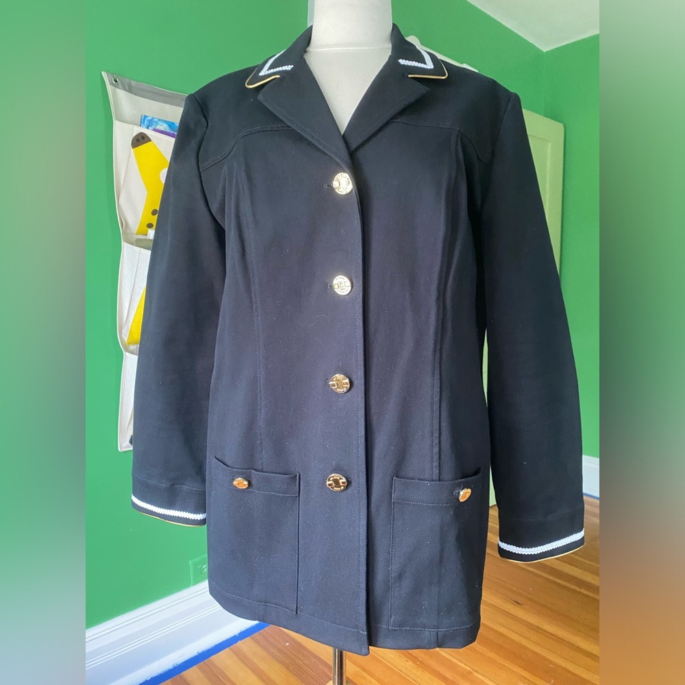 Vintage St John Sport black marine Navy military style gold button blazer